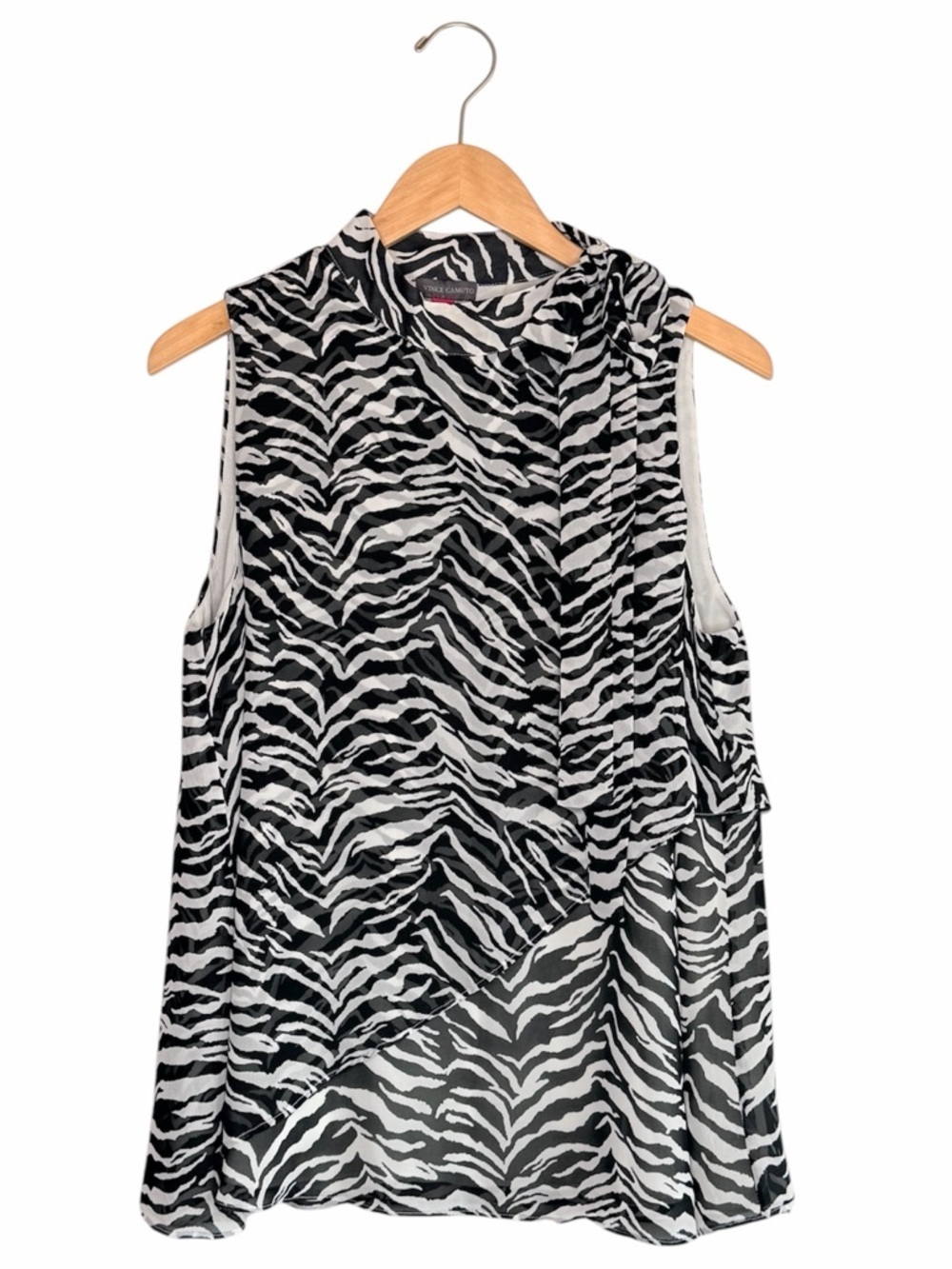 NEW Vince Camuto Animal Print Sleeveless Bow Tie-Neck Blouse Women’s Small NWOT